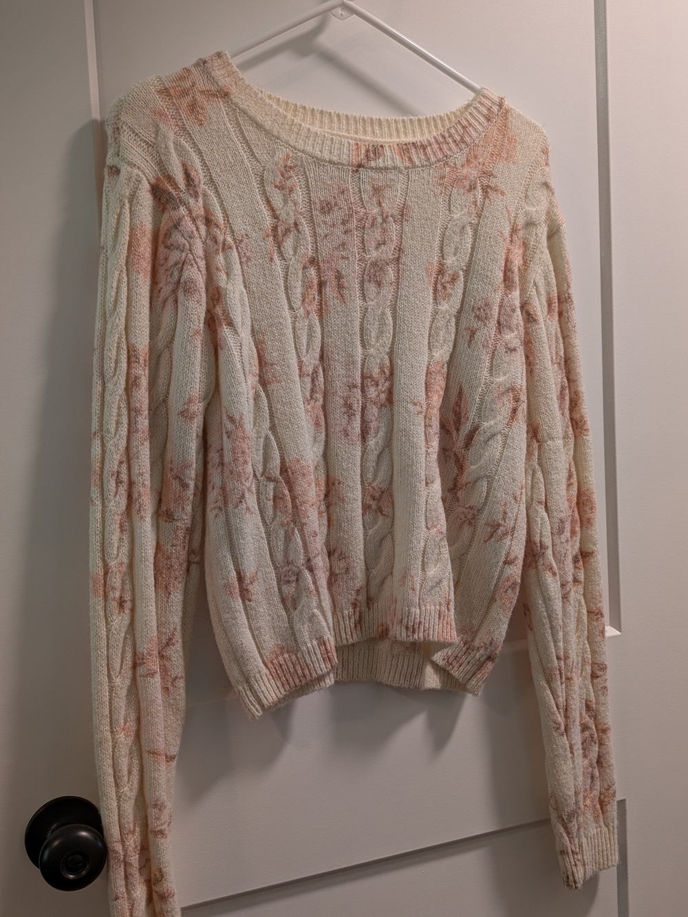 Sincerely Jules Cream Cable Knit Sweater with Soft Pink Floral